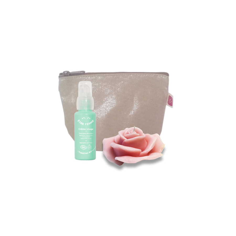 Crème visage Être Femme, bougie Rose et trousse offerte